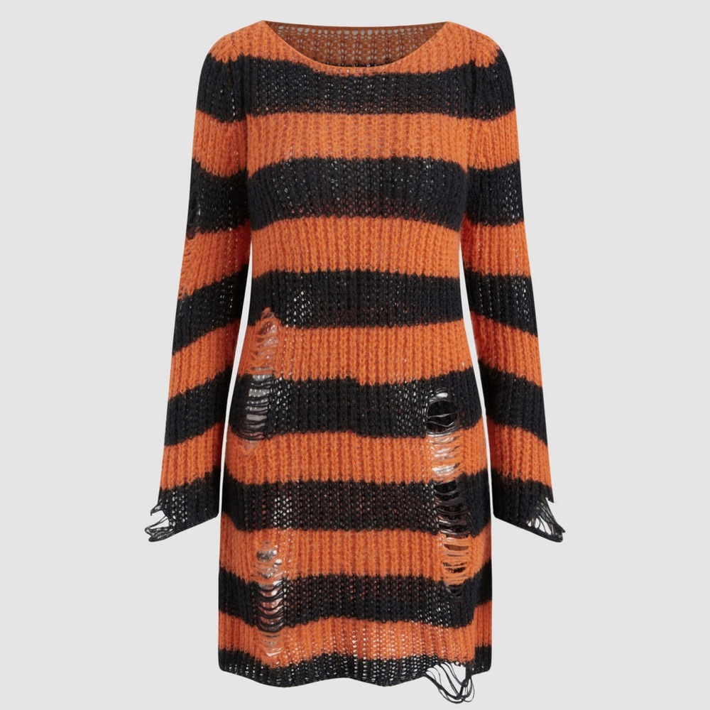 Striped Orange and Black Knit Dress